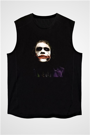 Unisex Joker Temalı Siyah Unisex Kolsuz T-shirt