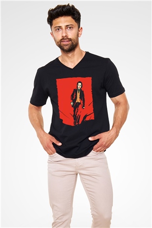 Unisex Joker Temalı Siyah Unisex V Yaka Tshirt