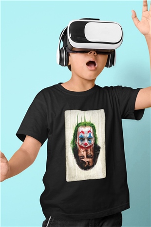 Unisex Joker Unisex Baskılı Siyah Çocuk Tshirt