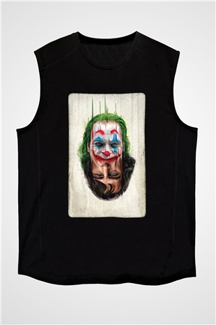Unisex Joker Unisex Baskılı Siyah Kolsuz Tshirt