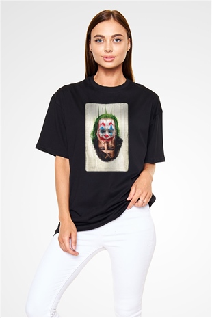 Unisex Joker Unisex Baskılı Siyah Oversize Tshirt