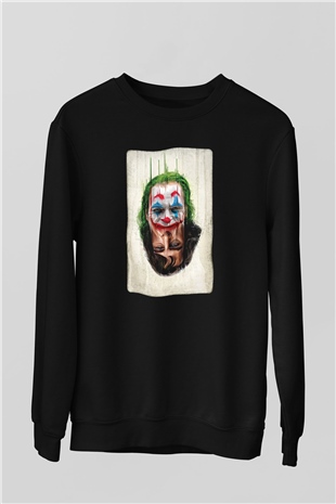 Unisex Joker Unisex Baskılı Siyah Sweatshirt