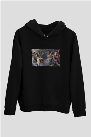 Unisex Jumanji Yeni Seviye (Jumanji The Next Level) Baskılı Siyah Kapüşonlu Sweatshirt
