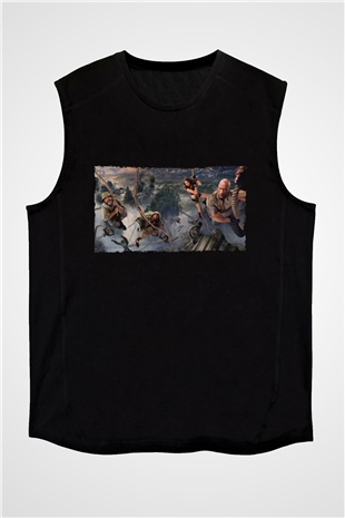 Unisex Jumanji Yeni Seviye (Jumanji The Next Level) Baskılı Siyah Kolsuz Tshirt