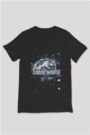 Unisex Jurassic World Hâkimiyet (Jurassic World Dominion) Baskılı Siyah V Yaka Tişört