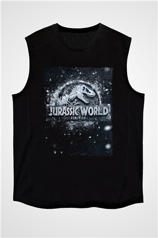 Unisex Jurassic World Hâkimiyet (Jurassic World Dominion) Baskılı Siyah Kolsuz Tişört