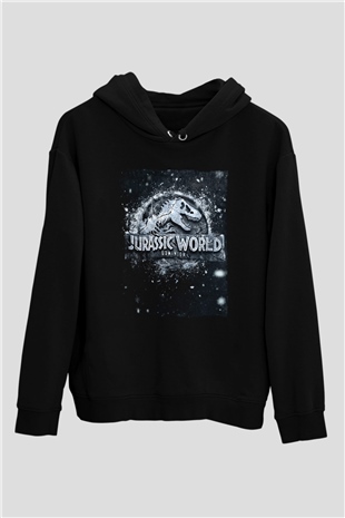 Unisex Jurassic World Hâkimiyet (Jurassic World Dominion) Baskılı Siyah Kapüşonlu Sweatshirt