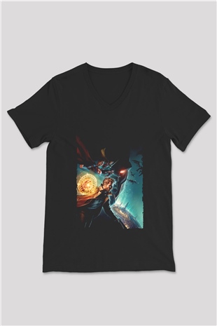 Unisex Justice League Dark Apokolips War Baskılı Siyah V Yaka Tişört