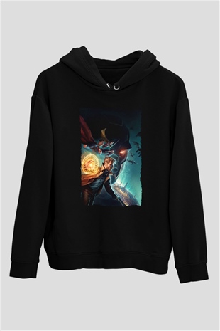 Unisex Justice League Dark Apokolips War Baskılı Siyah Kapüşonlu Sweatshirt