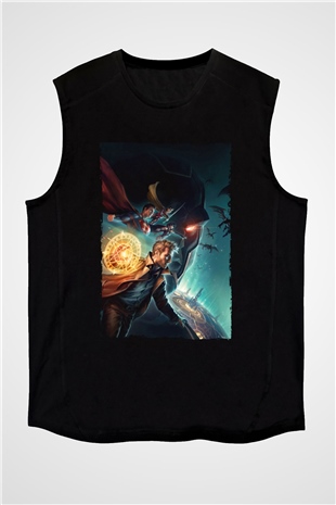 Unisex Justice League Dark Apokolips War Baskılı Siyah Kolsuz Tişört