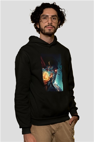 Unisex Justice League Dark Apokolips War Baskılı Siyah Kapüşonlu Sweatshirt
