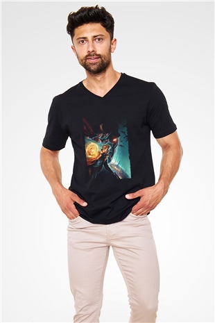 Unisex Justice League Dark Apokolips War Baskılı Siyah V Yaka Tişört