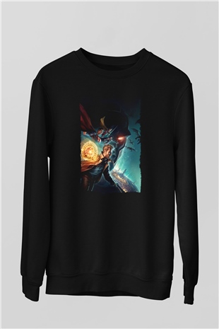 Unisex Justice League Dark Apokolips War Baskılı Siyah Sweatshirt