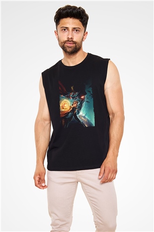 Unisex Justice League Dark Apokolips War Baskılı Siyah Kolsuz Tişört