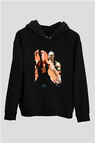 Unisex Kansporu (Bloodsport) Baskılı Siyah Kapüşonlu Sweatshirt