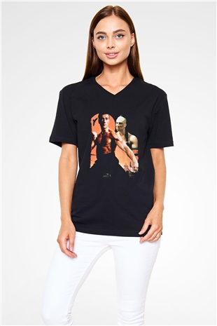 Unisex Kansporu (Bloodsport) Baskılı Siyah V Yaka Tshirt