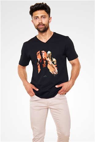 Unisex Kansporu (Bloodsport) Baskılı Siyah V Yaka Tshirt