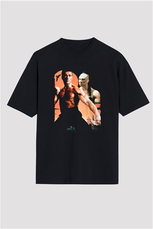 Unisex Kansporu (Bloodsport) Baskılı Siyah Oversize Tshirt