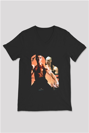 Unisex Kansporu (Bloodsport) Baskılı Siyah V Yaka Tshirt