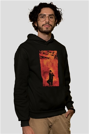 Unisex Kanunun Kuvveti (The French Connection) Baskılı Siyah Kapüşonlu Sweatshirt