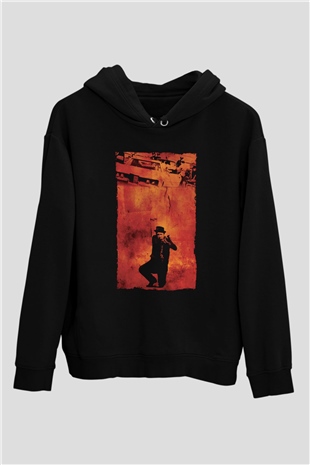 Unisex Kanunun Kuvveti (The French Connection) Baskılı Siyah Kapüşonlu Sweatshirt