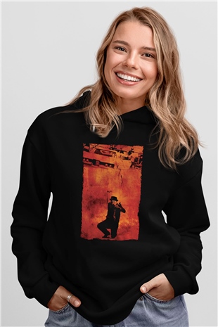 Unisex Kanunun Kuvveti (The French Connection) Baskılı Siyah Kapüşonlu Sweatshirt
