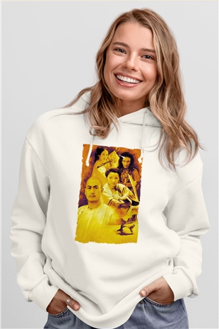 Unisex Kaplan ve Ejderha - Crouching Tiger, Hidden Dragon Baskılı Beyaz Kapüşonlu Sweatshirt