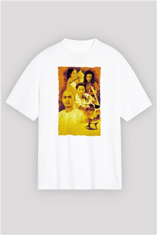 Unisex Kaplan ve Ejderha - Crouching Tiger, Hidden Dragon Baskılı Beyaz Oversize Tişört