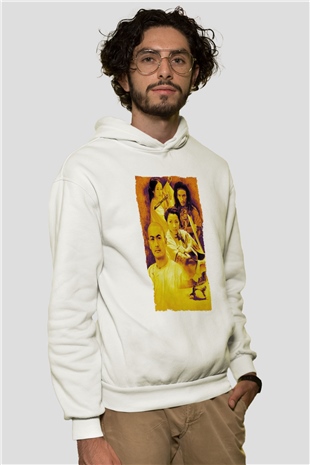 Unisex Kaplan ve Ejderha - Crouching Tiger, Hidden Dragon Baskılı Beyaz Kapüşonlu Sweatshirt