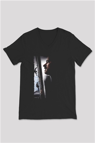 Unisex Kaptan Phillips (Captain Phillips) Baskılı Siyah V Yaka T-shirt