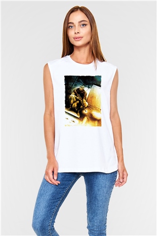 Unisex Kara Şahin Düştü - Black Hawk Down Baskılı Beyaz Kolsuz Tişört