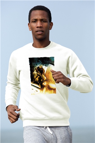 Unisex Kara Şahin Düştü - Black Hawk Down Baskılı Beyaz Sweatshirt