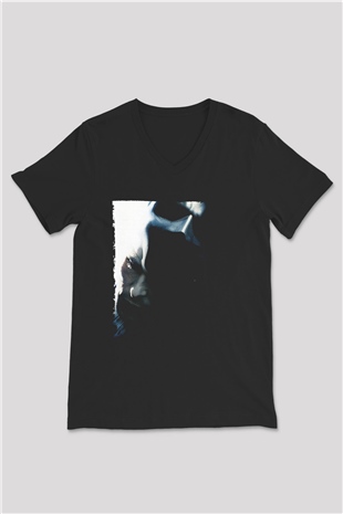 Unisex Kara Şövalye (The Dark Knight) Baskılı Siyah Unisex V Yaka Tişört