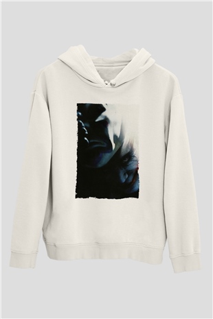 Unisex Kara Şövalye (The Dark Knight) Baskılı Beyaz Kapüşonlu Sweatshirt