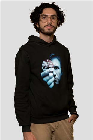 Unisex Kara Şövalye (The Dark Knight) Baskılı Siyah Kapüşonlu Sweatshirt