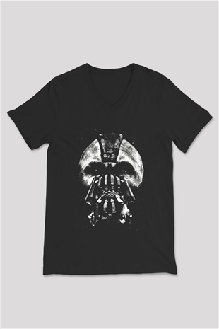 Unisex Kara Şövalye (The Dark Knight) Baskılı Siyah V Yaka Tişört