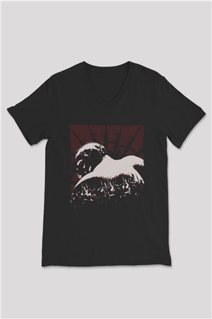 Unisex Kara Şövalye (The Dark Knight) Baskılı Siyah V Yaka Tshirt