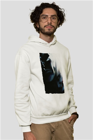 Unisex Kara Şövalye (The Dark Knight) Baskılı Beyaz Kapüşonlu Sweatshirt