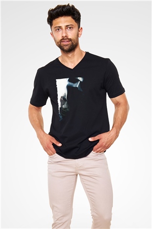 Unisex Kara Şövalye (The Dark Knight) Baskılı Siyah Unisex V Yaka Tişört