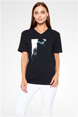 Unisex Kara Şövalye (The Dark Knight) Baskılı Siyah Unisex V Yaka Tişört