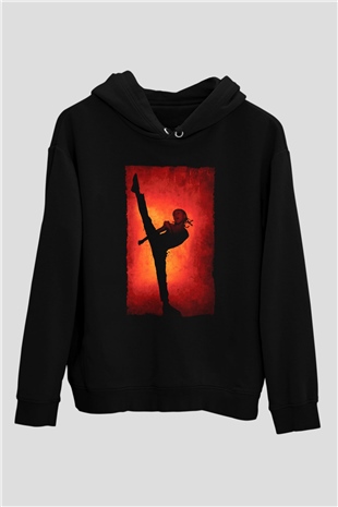 Unisex Karateci Çocuk (The Karate Kid) Baskılı Siyah Kapüşonlu Sweatshirt