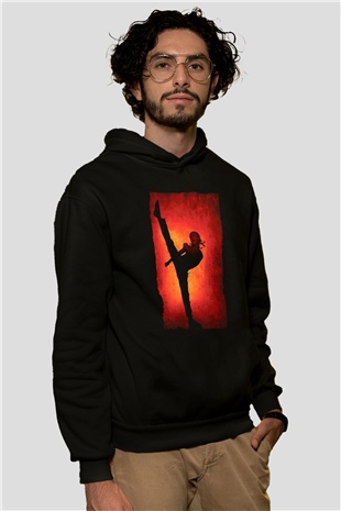 Unisex Karateci Çocuk (The Karate Kid) Baskılı Siyah Kapüşonlu Sweatshirt
