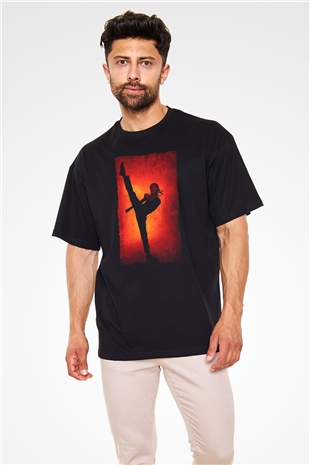 Unisex Karateci Çocuk (The Karate Kid) Baskılı Siyah Oversize T-shirt