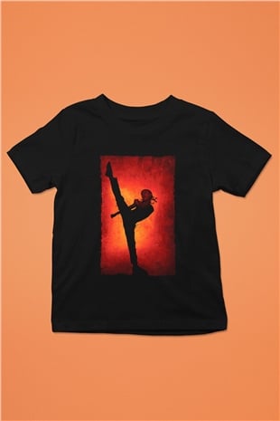 Unisex Karateci Çocuk (The Karate Kid) Baskılı Siyah Çocuk T-Shirt