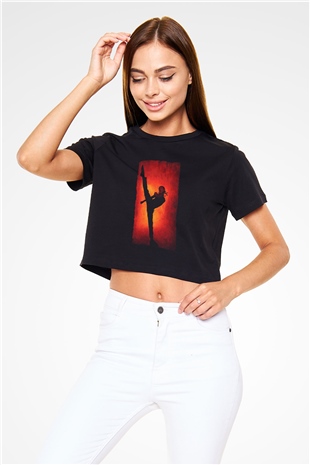 Unisex Karateci Çocuk (The Karate Kid) Baskılı Siyah Crop Top T-shirt