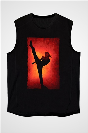Unisex Karateci Çocuk (The Karate Kid) Baskılı Siyah Kolsuz T-shirt
