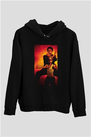 Unisex Karateci Çocuk (The Karate Kid) Baskılı Siyah Kapüşonlu Sweatshirt