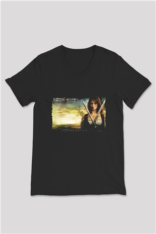 Unisex Karayip Korsanları Gizemli Denizlerde (Pirates of the Caribbean On Stranger Tides) Baskılı Siyah V Yaka T-shirt