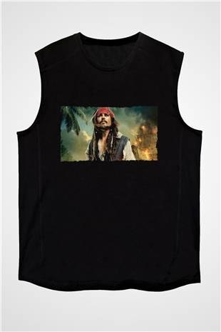Unisex Karayip Korsanları (Pirates of the Caribbean) Siyah Kolsuz Tshirt