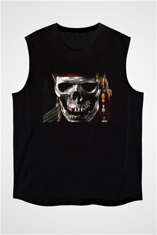 Unisex Karayip Korsanları (Pirates of the Caribbean) Baskılı Siyah Kolsuz T-shirt